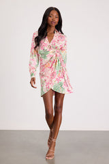 Darine Ivory Multi Boho Print Wrap Mini Dress