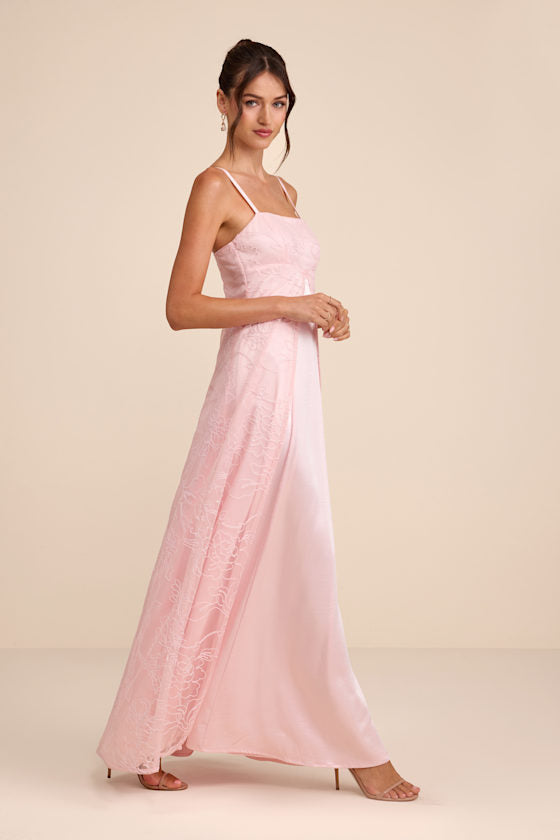 Mitzie Blush Pink Embroidered Maxi Dress