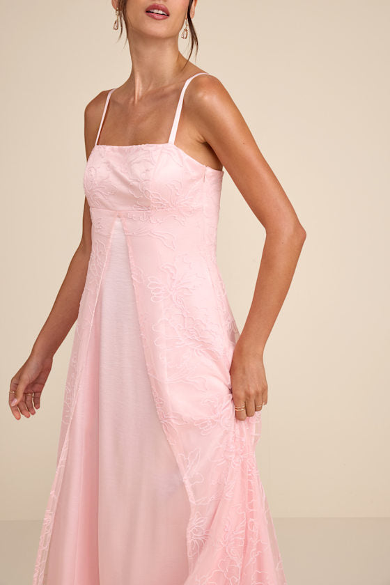 Mitzie Blush Pink Embroidered Maxi Dress
