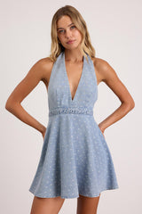 Neese Light Wash Polka Dot Denim Mini Dress