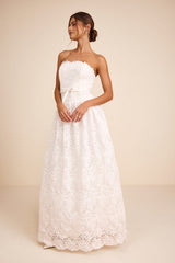 Gabby White Crochet Lace Strapless Maxi Dress