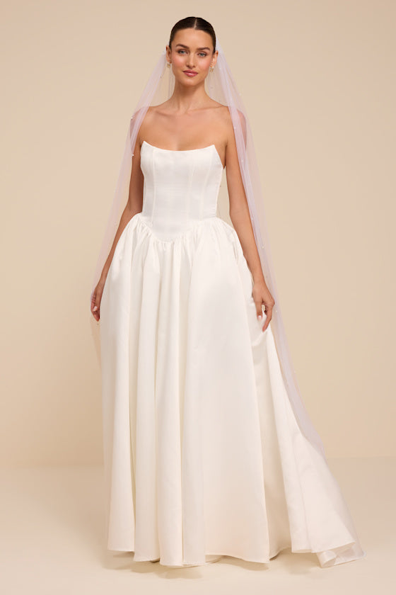 Jade White Satin Bustier Lace-Up Maxi Dress
