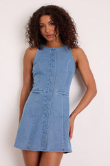 Mabyn Medium Wash Denim Button-Front Mini Dress