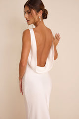 Libby White Satin Cowl Back Maxi Dress