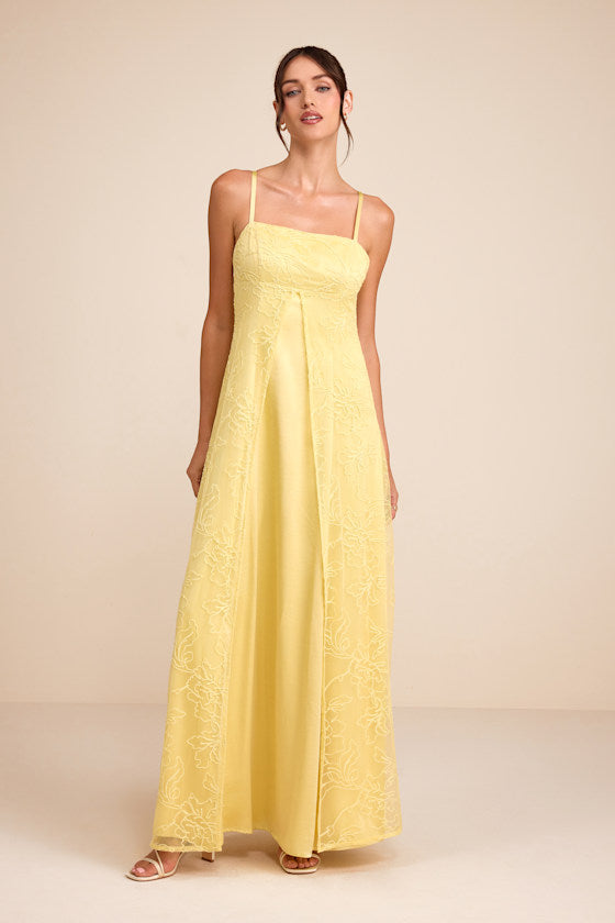 Mitzie Light Yellow Embroidered Maxi Dress