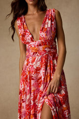 Jaden Pink Multi Abstract Sleeveless Midi Dress