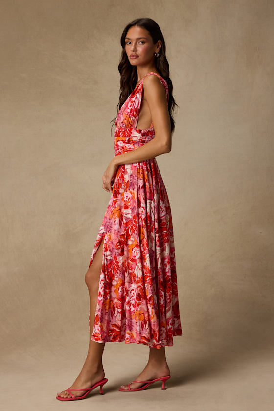 Jaden Pink Multi Abstract Sleeveless Midi Dress