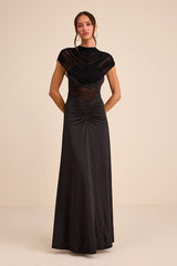Murielle Black Mesh Ruched Maxi Dress