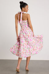 Amasha Ivory Multi Floral Halter Midi Dress