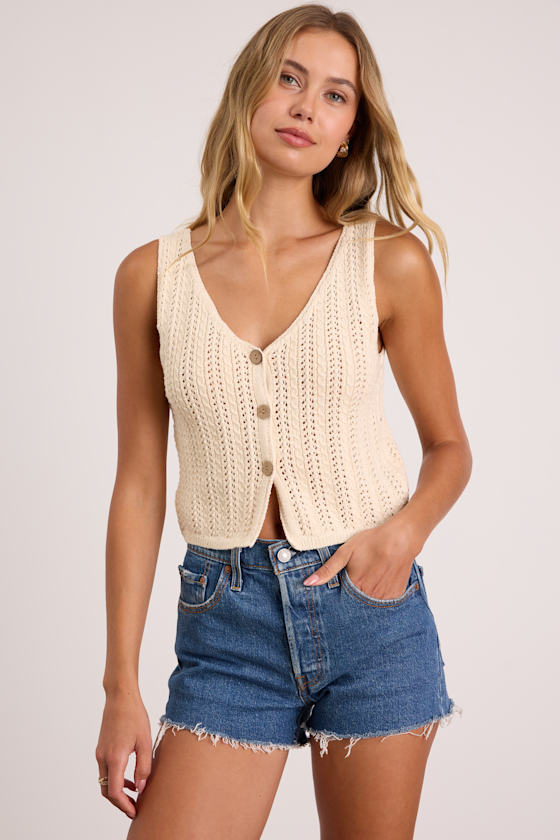 Elite Cuteness Ivory Button-Front Sweater Vest Top