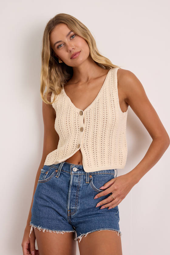Elite Cuteness Ivory Button-Front Sweater Vest Top