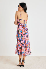Tisa Pink Multi Floral Slip Midi Dress