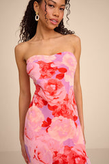 Simia Lavender Multi Floral Asymmetrical Midi Dress