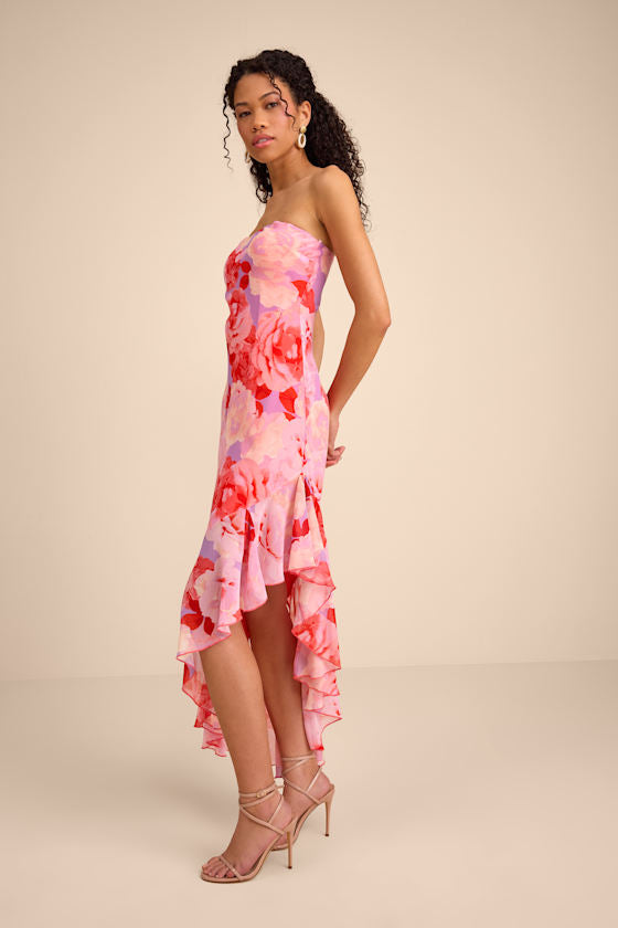 Simia Lavender Multi Floral Asymmetrical Midi Dress