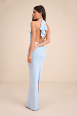 Frona Light Blue Mesh Backless Maxi Dress