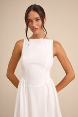 Kenly White Boat Neck Cutout Midi Dress