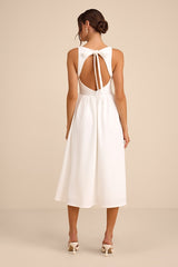 Kenly White Boat Neck Cutout Midi Dress