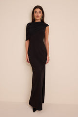Sutton Black Asymmetrical Column Maxi Dress