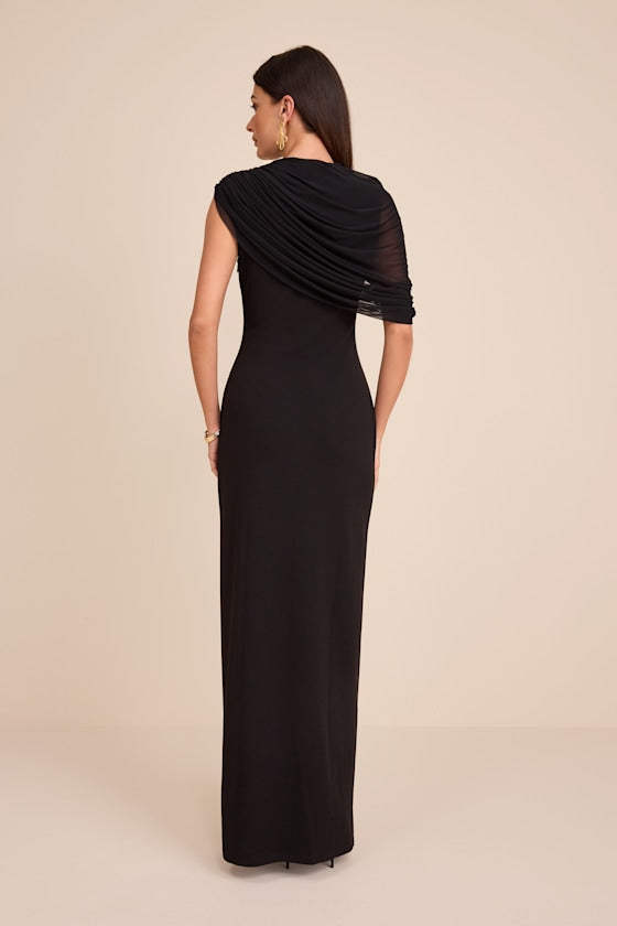 Sutton Black Asymmetrical Column Maxi Dress