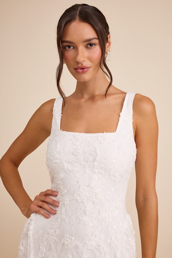Nikola White Lace Sequin Cape Midi Dress