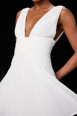 Rhea White Pleated Skater Mini Dress