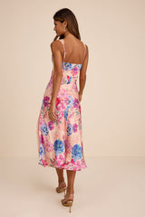 Jaylene Blush Multi Floral Lace Tie-Front Midi Dress