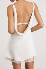 Dandria White Satin Cowl Back Mini Dress