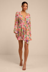 Dalila Sage Multi Floral Pleated Shift Mini Dress