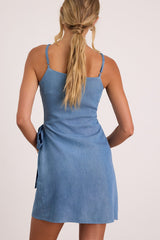 Neya Blue Chambray Wrap Mini Dress