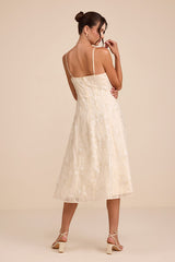 Elfrieda Cream Floral Embroidered Sleeveless Midi Dress