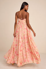 Dansa Blush Multi Floral Pleated Maxi Dress