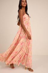 Dansa Blush Multi Floral Pleated Maxi Dress