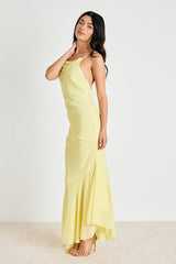 Lanista Light Yellow Strappy Asymmetrical Maxi Dress
