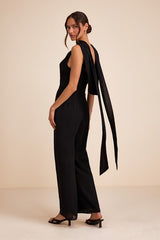 Kelila Black Cowl Neck Jumpsuit and Scarf Set