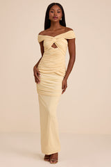 Jakaya Pale Yellow Mesh Off-the-Shoulder Maxi Dress
