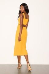 Davana Golden Yellow Cutout Midi Dress