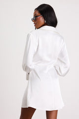Rumaria White Satin Faux-Wrap Mini Dress