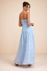 Payton Light Blue Floral Burnout Drop Waist Maxi Dress