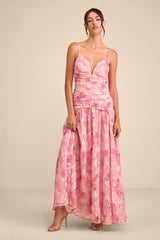 Payton Pink Floral Burnout Drop Waist Maxi Dress