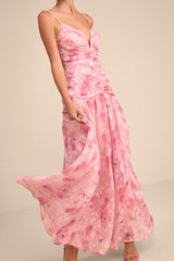 Payton Pink Floral Burnout Drop Waist Maxi Dress