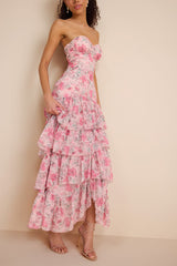 Dessie Light Pink Floral Tiered Maxi Dress