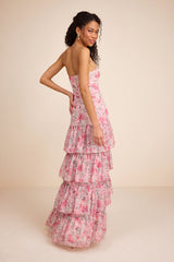 Dessie Light Pink Floral Tiered Maxi Dress