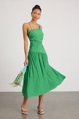 Jedda Green Drop Waist Lace-Up Midi Dress