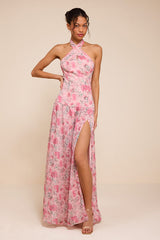 Amoah Light Pink Floral Drop Waist Maxi Dress