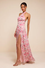 Amoah Light Pink Floral Drop Waist Maxi Dress