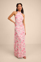 Phebe Pink Floral Halter Maxi Dress