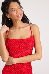 Noria Red Ruffled Lace Slip Midi Dress