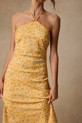 Enola Yellow Floral Halter Midi Dress