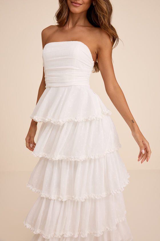 Mianella White Swiss Dot Tiered Maxi Dress