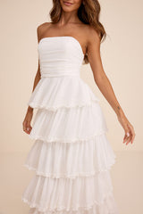 Mianella White Swiss Dot Tiered Maxi Dress